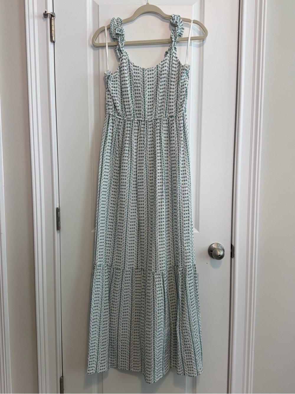 Jessica Simpson Pale Blue Printed Ruffle-Strap Maxi Dress